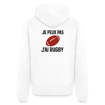 Je peux pas j'ai Rugby - Veste à capuche bio Premium Unisexe - blanc - Dos - Thijin (182cm)