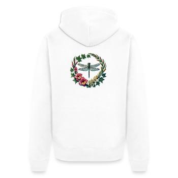 Dragonfly Floral Wreath Frame - Unisex Premium Organic Zip Hoodie - white - Back - Thijin (182cm)