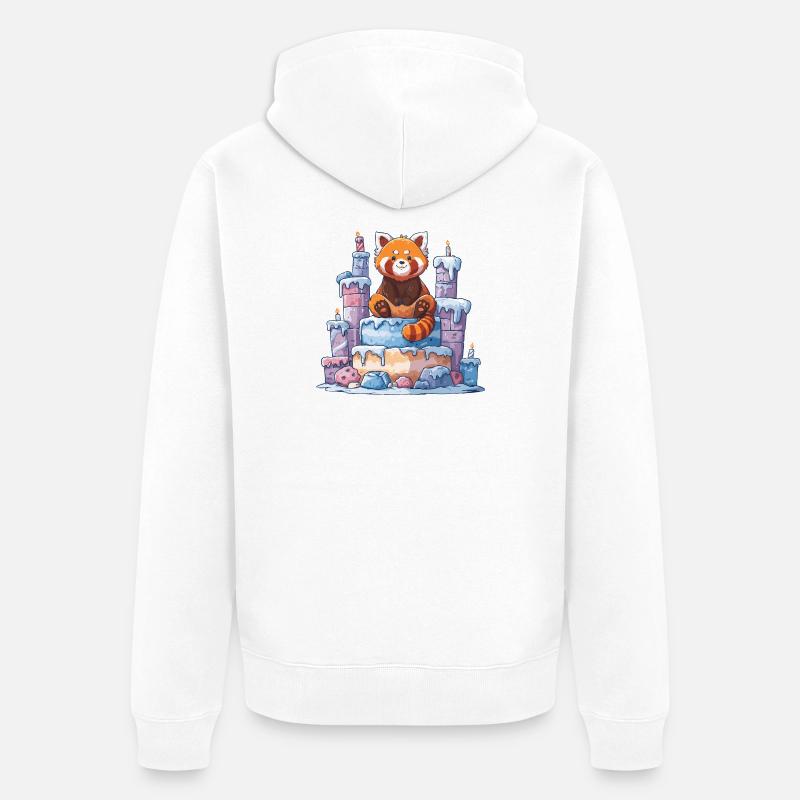 Roter Panda auf Eis-Torte - Unisex Premium Bio Zip Hoodie - Weiß