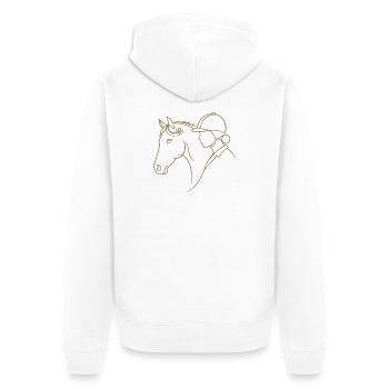 Minimalistische Silhouette Reiterin Pferd Dressur  - Unisex Premium Bio Zip Hoodie - Weiß - Hinten - Thijin (182cm)