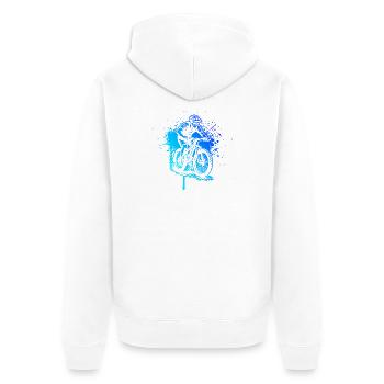 Ein Must Have für echte Mountainbike - Unisex Premium Bio Zip Hoodie - Weiß - Hinten - Thijin (182cm)