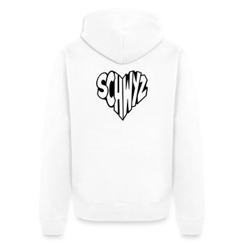 Schwyz, Schweiz Herz Schriftzug  - Unisex Premium Bio Zip Hoodie - Weiß - Hinten - Thijin (182cm)