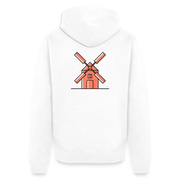 Windmühle Icon - Unisex Premium Bio Zip Hoodie - Weiß - Hinten - Thijin (182cm)