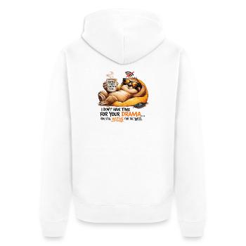 Sloth Coffee Lounge Drama - Unisex Premium Bio Zip Hoodie - Weiß - Hinten - Thijin (182cm)