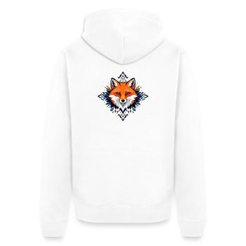 Orangener Rot Fuchs mit Blätterrahmen Ornamenten - Unisex Premium Bio Zip Hoodie - Weiß - Hinten - Thijin (182cm)