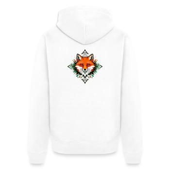 Fuchs Kopf Blätter Rahmen Natur Ornamente Design - Unisex Premium Bio Zip Hoodie - Weiß - Hinten - Thijin (182cm)