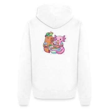 Kawaii Ramen Boba Freunde Capybara Axolotl Schildkröte - Unisex Premium Bio Zip Hoodie - Weiß - Hinten - Thijin (182cm)
