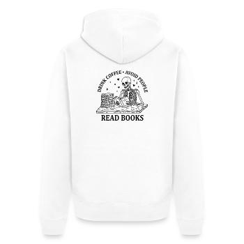 Boire du café, lire, lire, livres, chemise squelette drôle, - Veste à capuche bio Premium Unisexe - blanc - Dos - Thijin (182cm)