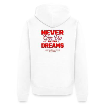 Never Give Up - Unisex Premium Bio Zip Hoodie - Weiß - Hinten - Thijin (182cm)
