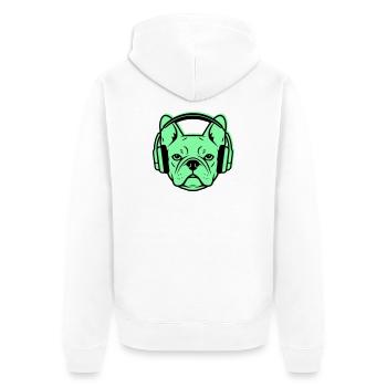 Frenchie DJ Kopfhörer Musik - Unisex Premium Bio Zip Hoodie - Weiß - Hinten - Thijin (182cm)