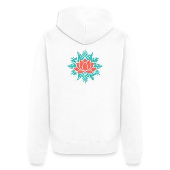 Coral Lotus with Teal Leaves - Unisex Premium Organic Zip Hoodie - white - Back - Thijin (182cm)