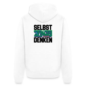 Selbst denken = Eigenständigkeit - Unisex Premium Bio Zip Hoodie - Weiß - Hinten - Thijin (182cm)
