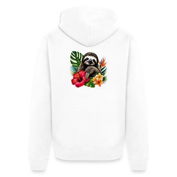 Tropical sloth in a flower frenzy - Unisex Premium Organic Zip Hoodie - white - Back - Thijin (182cm)