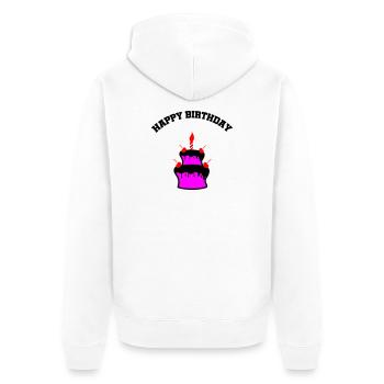 Pink Cake mit Kirschen und Kerze - Unisex Premium Bio Zip Hoodie - Weiß - Hinten - Thijin (182cm)