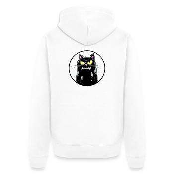 Grimmiger  Kater mit weissem hintergrund  - Unisex Premium Bio Zip Hoodie - Weiß - Hinten - Thijin (182cm)