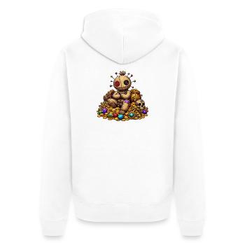 Genähte Voodoo Puppe Schatzpirat im Gold - Unisex Premium Bio Zip Hoodie - Weiß - Hinten - Thijin (182cm)