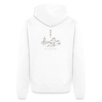 Bushidō Tokio Landschaft Gold - Unisex Premium Bio Zip Hoodie - Weiß - Hinten - Thijin (182cm)