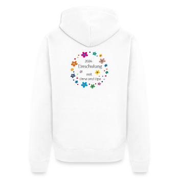Einschulung 2026  - Unisex Premium Bio Zip Hoodie - Weiß - Hinten - Thijin (182cm)