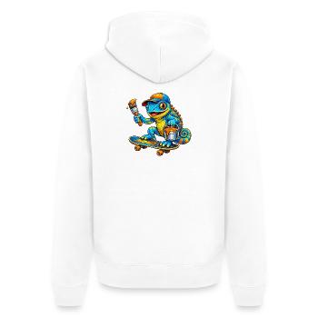 Caméléon sur skateboard - Veste à capuche bio Premium Unisexe - blanc - Dos - Thijin (182cm)