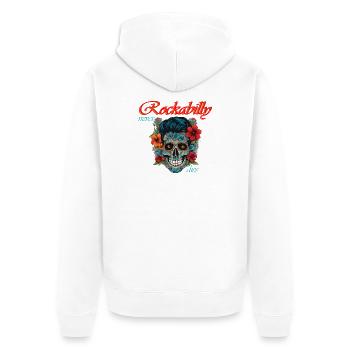 Rockabilly Never Dies – Floral Skull - Unisex Premium Bio Zip Hoodie - Weiß - Hinten - Thijin (182cm)