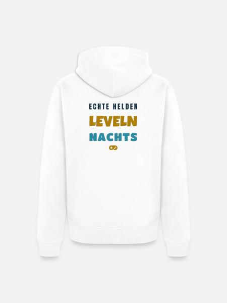 Echte Helden leveln nachts Gamer Spruch - Unisex Premium Bio Zip Hoodie - Weiß
