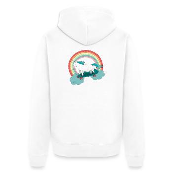 Einhorn Skateboard Longboard Regenbogen - Unisex Premium Bio Zip Hoodie - Weiß - Hinten - Thijin (182cm)