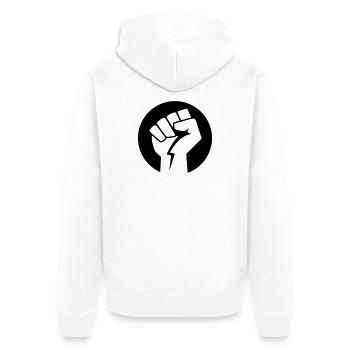 faust revolution kraft - Unisex Premium Bio Zip Hoodie - Weiß - Hinten - Thijin (182cm)
