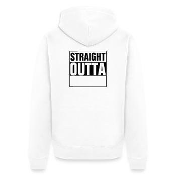 Straight outta - add your text - Unisex Premium Bio Zip Hoodie - Weiß - Hinten - Thijin (182cm)