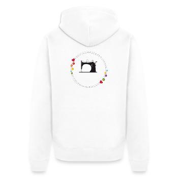 nostalgisch stilisierte Nähmaschine mit Knöpfe - Unisex Premium Bio Zip Hoodie - Weiß - Hinten - Thijin (182cm)