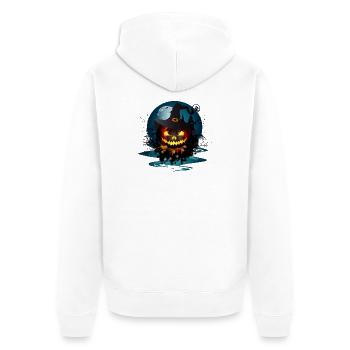 Dark Halloween Pumpkin With Witches Hat & Full Moon - Unisex Premium Organic Zip Hoodie - white - Back - Thijin (182cm)