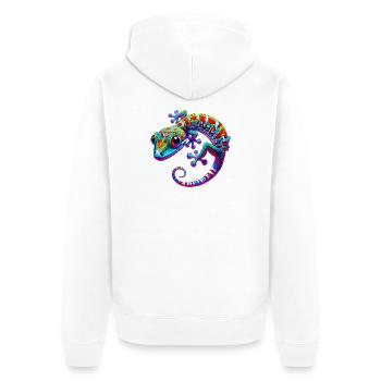 Gecko - Unisex Premium Bio Zip Hoodie - Weiß - Hinten - Thijin (182cm)