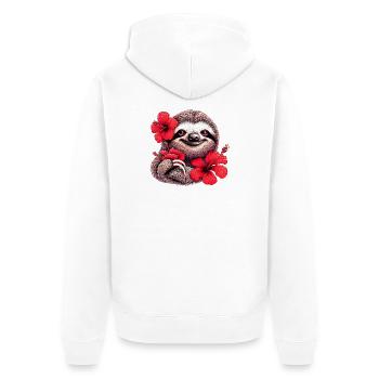 Faultier mit Hibiskusblüten - Unisex Premium Bio Zip Hoodie - Weiß - Hinten - Thijin (182cm)