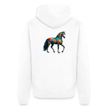 Cheval décoré de fleurs - Veste à capuche bio Premium Unisexe - blanc - Dos - Thijin (182cm)