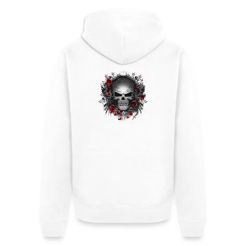 dunkler Gothic Skull mit roten Rosen - Unisex Premium Bio Zip Hoodie - Weiß - Hinten - Thijin (182cm)
