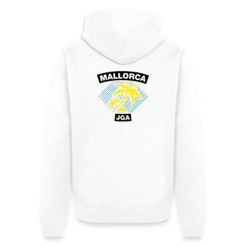Mallorca – JGA unter Palmen - Unisex Premium Bio Zip Hoodie - Weiß - Hinten - Thijin (182cm)