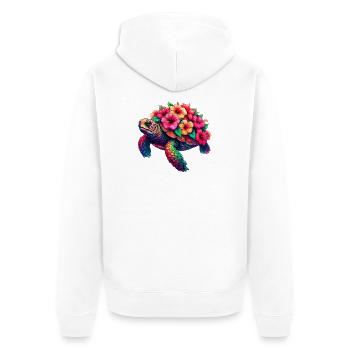 Schildkröte mit Hibiskusblüten - Unisex Premium Bio Zip Hoodie - Weiß - Hinten - Thijin (182cm)