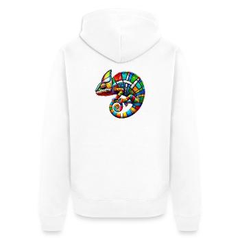 Chamäleon Mondrian - Unisex Premium Bio Zip Hoodie - Weiß - Hinten - Thijin (182cm)