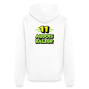 Beschwerdender Audois - Unisex Premium Bio Zip Hoodie - Weiß - Hinten - Thijin (182cm)