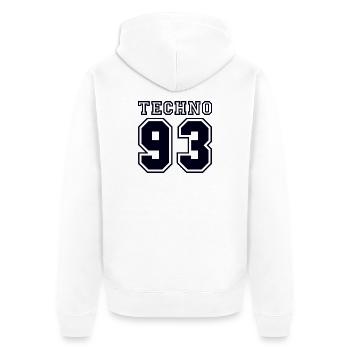 TECHNO 93 - Unisex Premium Organic Zip Hoodie - white - Back - Thijin (182cm)