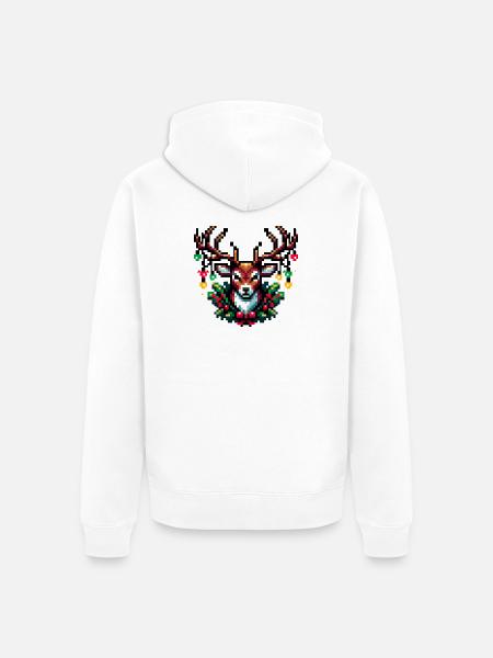 Weihnachtliches Pixel-Rentier in Lichterketten - Unisex Premium Bio Zip Hoodie - Weiß