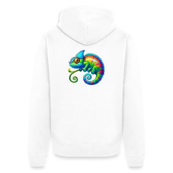 Chamäleon - Unisex Premium Bio Zip Hoodie - Weiß - Hinten - Thijin (182cm)