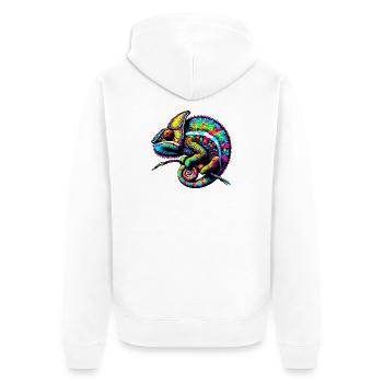 Chamäleon - Unisex Premium Bio Zip Hoodie - Weiß - Hinten - Thijin (182cm)