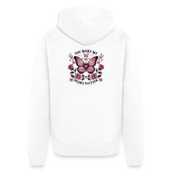 You make my heart flutter - Romantischer Schmetter - Unisex Premium Bio Zip Hoodie - Weiß - Hinten - Thijin (182cm)
