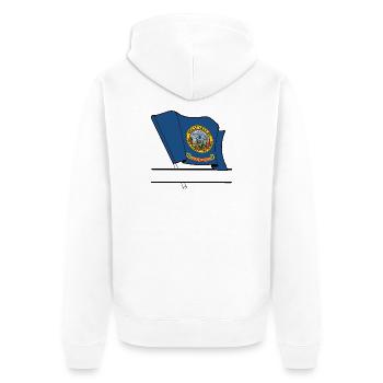 Hinweis Indaho Textbanner - Unisex Premium Bio Zip Hoodie - Weiß - Hinten - Thijin (182cm)