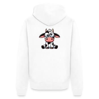 Cute Confused Cow Bull Clumsy Cartoon Dizzy - Unisex Premium Organic Zip Hoodie - white - Back - Thijin (182cm)