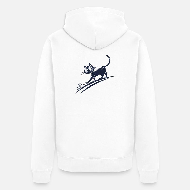 Chat curieux en ligne courbe - Veste à capuche bio Premium Unisexe - blanc