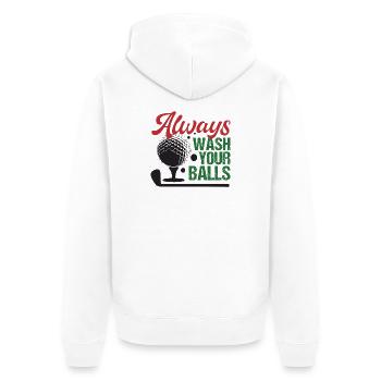Golf - Lavez toujours vos balles - Veste à capuche bio Premium Unisexe - blanc - Dos - Thijin (182cm)