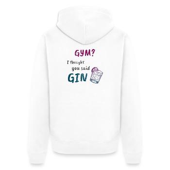 Fitnessstudio oder Gin? Lustiges Fitness-T-Shirt - Unisex Premium Bio Zip Hoodie - Weiß - Hinten - Thijin (182cm)