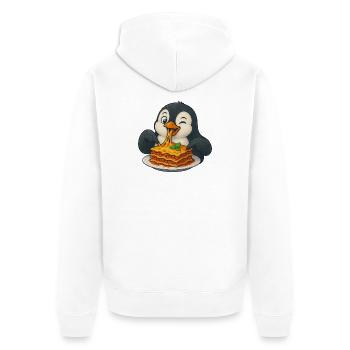 Süßer Pinguin mit Lasagne Cartoon Comic Freude - Unisex Premium Bio Zip Hoodie - Weiß - Hinten - Thijin (182cm)