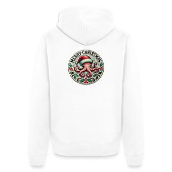 Christmas Octopus Santa Design - Unisex Premium Organic Zip Hoodie - white - Back - Thijin (182cm)